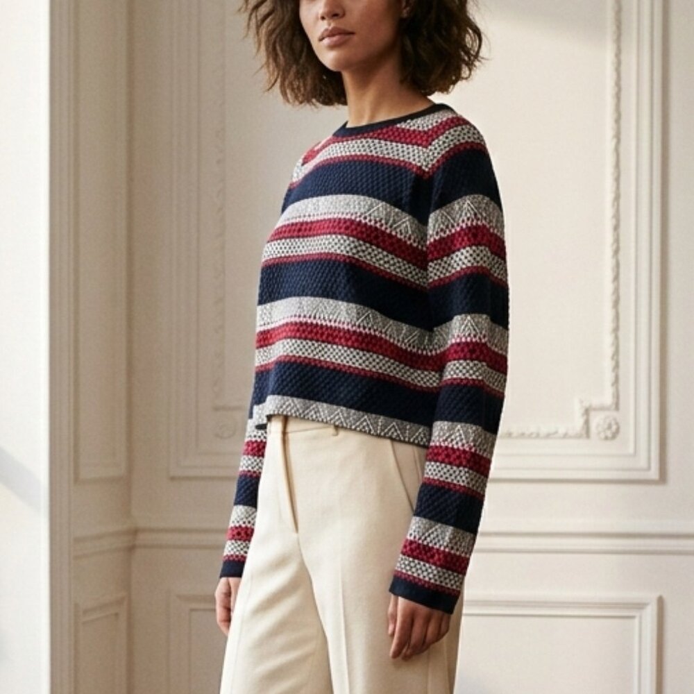 Free People Oversized Striped Women's Black and Red Crop Sweater Size M